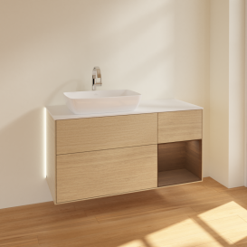 Тумба под раковину Villeroy & Boch Finion 120х50,1 см с подсветкой МДФ шпон дуба/стекло белое матовое G811GNPC