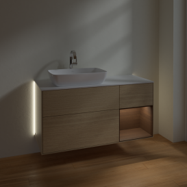 Тумба под раковину Villeroy & Boch Finion 120х50,1 см с подсветкой МДФ шпон дуба/стекло белое матовое G811GNPC
