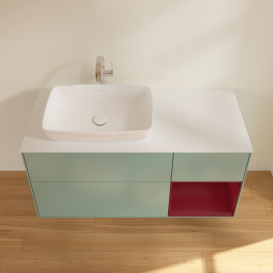 Тумба під раковину Villeroy & Boch Finion 120х50,1 см із підсвічуванням МДФ оливковий матовий лак/скло біле матове G811HBGM