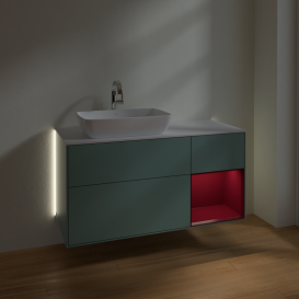 Тумба під раковину Villeroy & Boch Finion 120х50,1 см із підсвічуванням МДФ оливковий матовий лак/скло біле матове G811HBGM