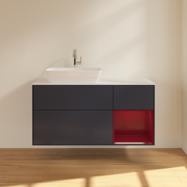 Тумба под раковину Villeroy & Boch Finion 120х50,1 см с подсветкой МДФ темно-синий матовый лак/стекло белое матовое G811HBHG