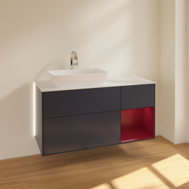 Тумба под раковину Villeroy & Boch Finion 120х50,1 см с подсветкой МДФ темно-синий матовый лак/стекло белое матовое G811HBHG