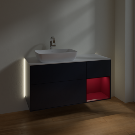 Тумба под раковину Villeroy & Boch Finion 120х50,1 см с подсветкой МДФ темно-синий матовый лак/стекло белое матовое G811HBHG
