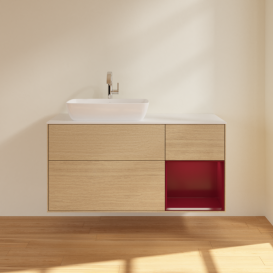 Тумба під раковину Villeroy & Boch Finion 120х50,1 см із підсвічуванням МДФ шпон дуба/скло біле матове G811HBPC