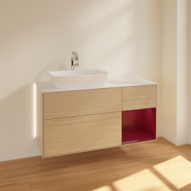 Тумба под раковину Villeroy & Boch Finion 120х50,1 см с подсветкой МДФ шпон дуба/стекло белое матовое G811HBPC