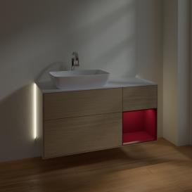 Тумба под раковину Villeroy & Boch Finion 120х50,1 см с подсветкой МДФ шпон дуба/стекло белое матовое G811HBPC