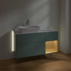 Тумба под раковину Villeroy & Boch Finion 120х50,1 см с подсветкой МДФ оливковый матовый лак/стекло белое матовое G811HFGM