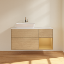 Тумба под раковину Villeroy & Boch Finion 120х50,1 см с подсветкой МДФ шпон дуба/стекло белое матовое G811HFPC