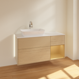 Тумба под раковину Villeroy & Boch Finion 120х50,1 см с подсветкой МДФ шпон дуба/стекло белое матовое G811HFPC