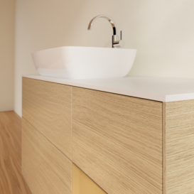 Тумба под раковину Villeroy & Boch Finion 120х50,1 см с подсветкой МДФ шпон дуба/стекло белое матовое G811HFPC