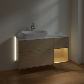 Тумба под раковину Villeroy & Boch Finion 120х50,1 см с подсветкой МДФ шпон дуба/стекло белое матовое G811HFPC