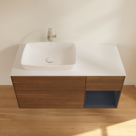 Тумба під раковину Villeroy & Boch Finion 120х50,1 см із підсвічуванням МДФ шпон волоського горіха/скло біле матове G811HGGN