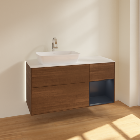 Тумба під раковину Villeroy & Boch Finion 120х50,1 см із підсвічуванням МДФ шпон волоського горіха/скло біле матове G811HGGN