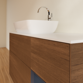 Тумба під раковину Villeroy & Boch Finion 120х50,1 см із підсвічуванням МДФ шпон волоського горіха/скло біле матове G811HGGN