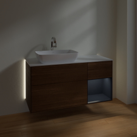 Тумба під раковину Villeroy & Boch Finion 120х50,1 см із підсвічуванням МДФ шпон волоського горіха/скло біле матове G811HGGN