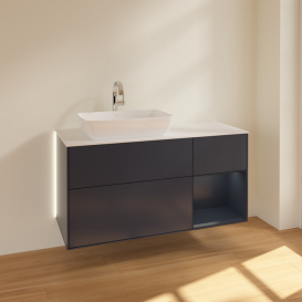 Тумба под раковину Villeroy & Boch Finion 120х50,1 см с подсветкой МДФ темно-синий матовый лак/стекло белое матовое G811HGHG