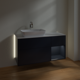 Тумба под раковину Villeroy & Boch Finion 120х50,1 см с подсветкой МДФ темно-синий матовый лак/стекло белое матовое G811HGHG
