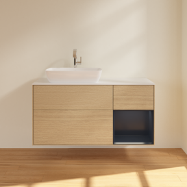 Тумба під раковину Villeroy & Boch Finion 120х50,1 см із підсвічуванням МДФ шпон дуба/скло біле матове G811HGPC