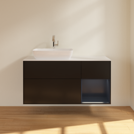 Тумба под раковину Villeroy & Boch Finion 120х50,1 см с подсветкой МДФ черный матовый лак/стекло белое матовое G811HGPD