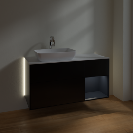 Тумба под раковину Villeroy & Boch Finion 120х50,1 см с подсветкой МДФ черный матовый лак/стекло белое матовое G811HGPD