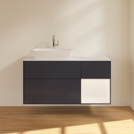 Тумба під раковину Villeroy & Boch Finion 120х50,1 см із підсвічуванням МДФ темно-синій матовий лак/скло біле матове G811MTHG