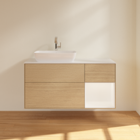 Тумба під раковину Villeroy & Boch Finion 120х50,1 см з підсвічуванням МДФ шпон дуба/скло біле матове G811MTPC