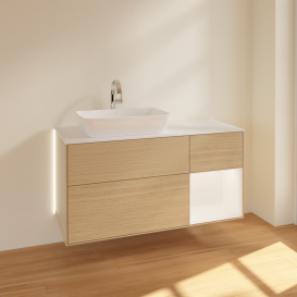 Тумба під раковину Villeroy & Boch Finion 120х50,1 см з підсвічуванням МДФ шпон дуба/скло біле матове G811MTPC