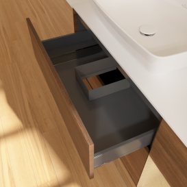 Тумба под раковину Villeroy & Boch Finion 120х50,1 см с подсветкой МДФ шпон грецкого ореха/стекло белое матовое G811PCGN