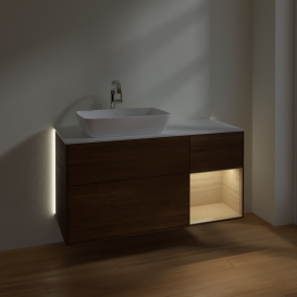 Тумба под раковину Villeroy & Boch Finion 120х50,1 см с подсветкой МДФ шпон грецкого ореха/стекло белое матовое G811PCGN