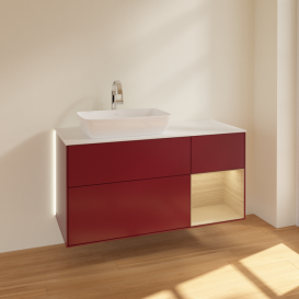 Тумба под раковину Villeroy & Boch Finion 120х50,1 см с подсветкой МДФ пион матовый лак/стекло белое матовое G811PCHB