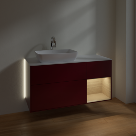 Тумба под раковину Villeroy & Boch Finion 120х50,1 см с подсветкой МДФ пион матовый лак/стекло белое матовое G811PCHB