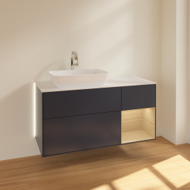 Тумба под раковину Villeroy & Boch Finion 120х50,1 см с подсветкой МДФ темно-синий матовый лак/стекло белое матовое G811PCHG