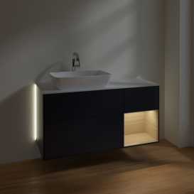 Тумба под раковину Villeroy & Boch Finion 120х50,1 см с подсветкой МДФ темно-синий матовый лак/стекло белое матовое G811PCHG