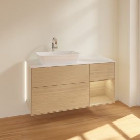 Тумба под раковину Villeroy & Boch Finion 120х50,1 см с подсветкой МДФ шпон дуба/стекло белое матовое G811PCPC