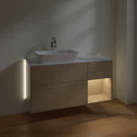 Тумба под раковину Villeroy & Boch Finion 120х50,1 см с подсветкой МДФ шпон дуба/стекло белое матовое G811PCPC