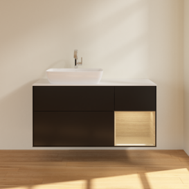 Тумба под раковину Villeroy & Boch Finion 120х50,1 см с подсветкой МДФ черный матовый лак/стекло белое матовое G811PCPD