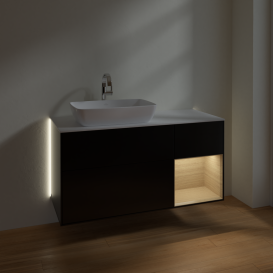 Тумба под раковину Villeroy & Boch Finion 120х50,1 см с подсветкой МДФ черный матовый лак/стекло белое матовое G811PCPD