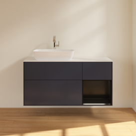 Тумба під раковину Villeroy & Boch Finion 120х50,1 см із підсвічуванням МДФ темно-синій матовий лак/скло біле матове G811PDHG