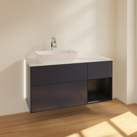 Тумба під раковину Villeroy & Boch Finion 120х50,1 см із підсвічуванням МДФ темно-синій матовий лак/скло біле матове G811PDHG