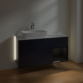 Тумба під раковину Villeroy & Boch Finion 120х50,1 см із підсвічуванням МДФ темно-синій матовий лак/скло біле матове G811PDHG