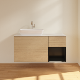 Тумба под раковину Villeroy & Boch Finion 120х50,1 см с подсветкой МДФ шпон дуба/стекло белое матовое G811PDPC