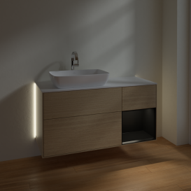 Тумба под раковину Villeroy & Boch Finion 120х50,1 см с подсветкой МДФ шпон дуба/стекло белое матовое G811PDPC