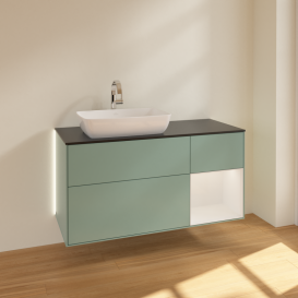 Тумба под раковину Villeroy & Boch Finion 120х50,1 см с подсветкой МДФ оливковый матовый лак/стекло черное матовое G812GFGM