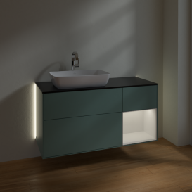 Тумба под раковину Villeroy & Boch Finion 120х50,1 см с подсветкой МДФ оливковый матовый лак/стекло черное матовое G812GFGM