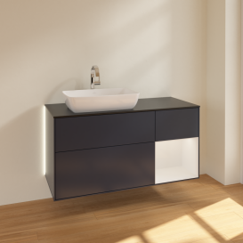 Тумба под раковину Villeroy & Boch Finion 120х50,1 см с подсветкой МДФ темно-синий матовый лак/стекло черное матовое G812GFHG