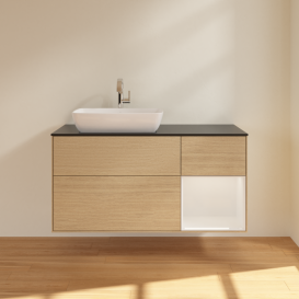 Тумба под раковину Villeroy & Boch Finion 120х50,1 см с подсветкой МДФ шпон дуба/стекло черное матовое G812GFPC