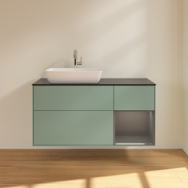 Тумба под раковину Villeroy & Boch Finion 120х50,1 см с подсветкой МДФ оливковый матовый лак/стекло черное матовое G812GKGM