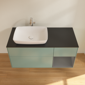 Тумба под раковину Villeroy & Boch Finion 120х50,1 см с подсветкой МДФ оливковый матовый лак/стекло черное матовое G812GKGM