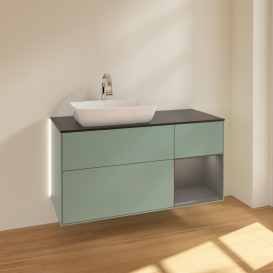 Тумба под раковину Villeroy & Boch Finion 120х50,1 см с подсветкой МДФ оливковый матовый лак/стекло черное матовое G812GKGM