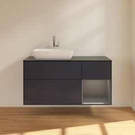 Тумба под раковину Villeroy & Boch Finion 120х50,1 см с подсветкой МДФ темно-синий матовый лак/стекло черное матовое G812GKHG
